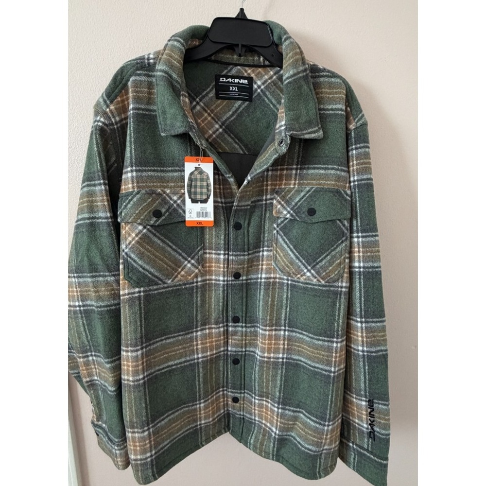 Dakine Plaid Fleece Lined Shirt Jacket Mens XXL Green Tan Snap Front NWT